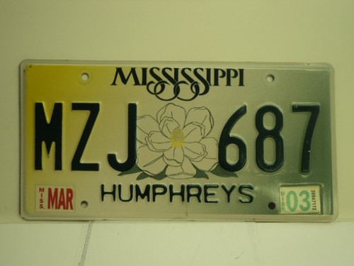 2003 MISSISSIPPI License Plate MZJ 687
