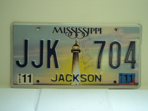 2011 MISSISSIPPI Lighthouse License Plate JJK 704