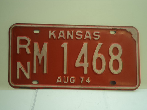 1974 KANSAS License Plate RN M 1469