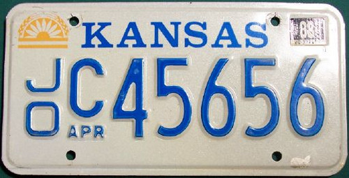 1988 JO Apr Kansas License Plate C 45656