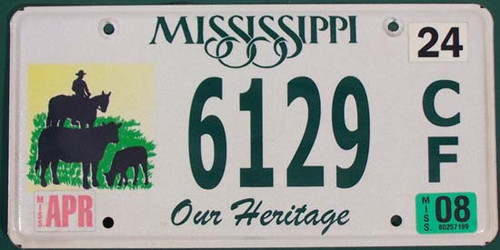 2008 Mississippi 6129CF Our Heritage License Plate