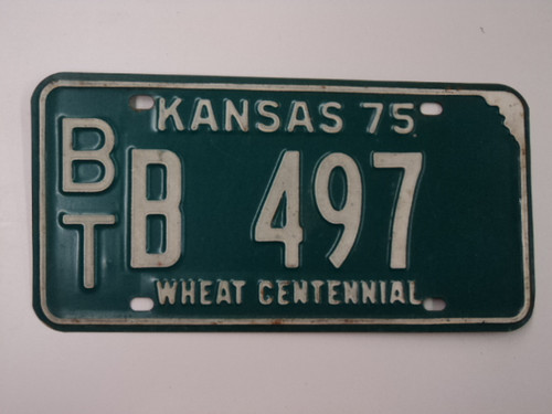 1975 KANSAS Wheat Centennial License Plate BT B 497