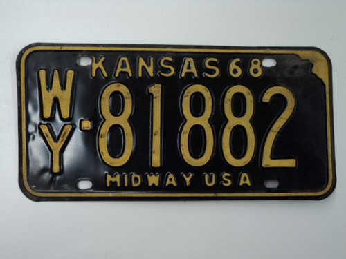 1968 KANSAS Midway USA License Plate WY 81882