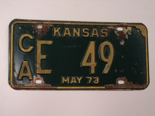 1973 KANSAS License Plate CA E 49