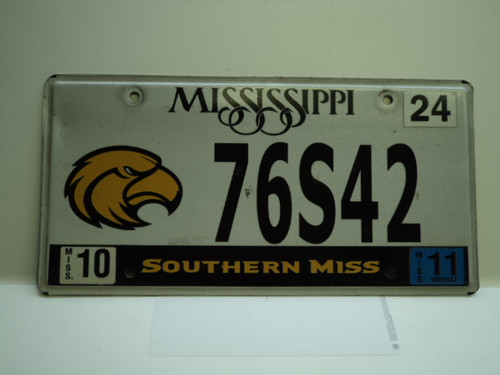 2011 Southern MISSISSIPPI University License Plate 76S42