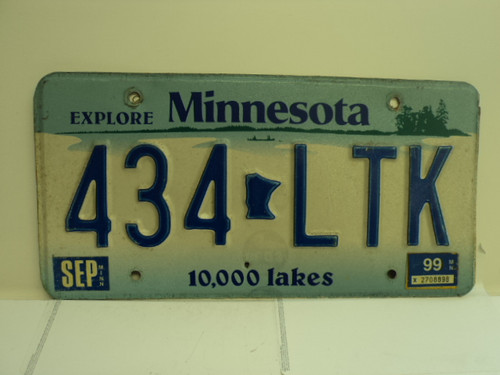 1999 MINNESOTA Explore 10,000 Lakes License Plate 434 LTK