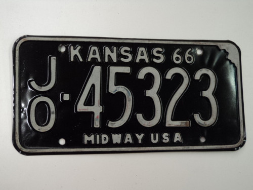 1966 KANSAS Midway USA License Plate JO 45323