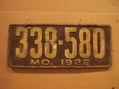 DMV Clear 1922 MISSOURI Passenger License Plate YOM Clear 338-580 MO