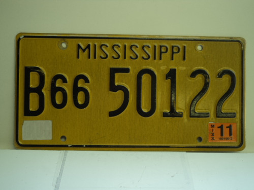 2011 MISSISSIPPI License Plate B66 50122