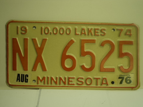 1974 1976 MINNESOTA 10000 Lakes License Plate NX 6525 1