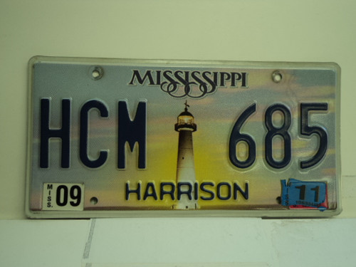 2011 MISSISSIPPI Lighthouse License Plate HCM 685