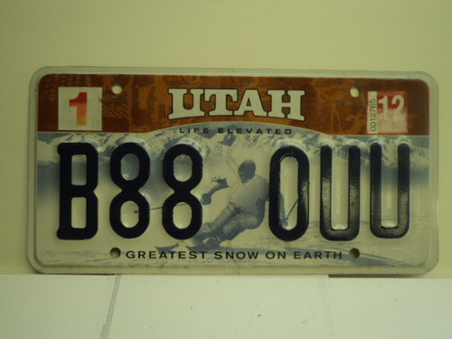 2012 UTAH Greatest Snow on Earth License Plate B88 0UU