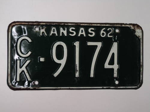 1962 KANSAS License Plate CK 9174