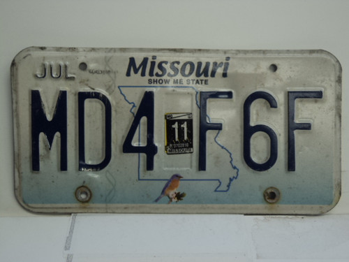 2011 MISSOURI Blue Bird License Plate MD4 F6F