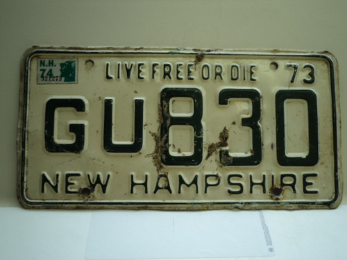 1973 1974 Sticker NEW HAMPHIRE Live free or Die License Plate GU 830