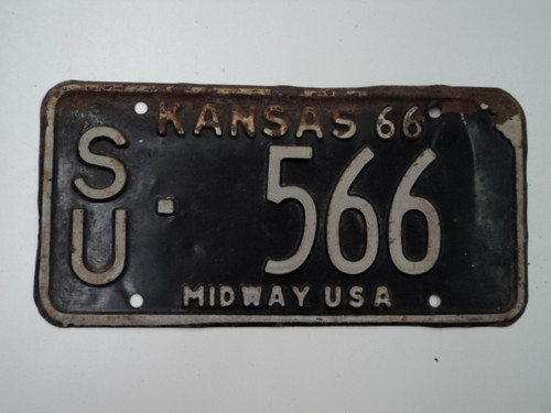 1966 KANSAS Mi9dway USA License Plate SU 566