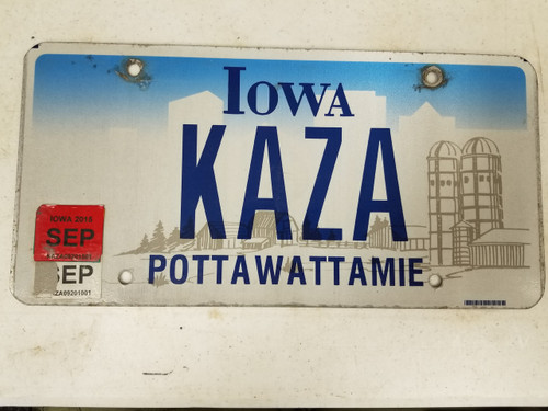2015 Iowa Pottawattamie County License Plate KAZA