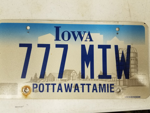 Iowa Pottawattamie County License Plate 777 MIW Triple Seven