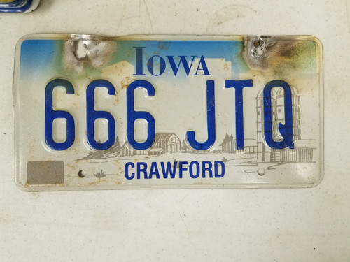Iowa Crawford County License Plate 666 JTQ Triple Six