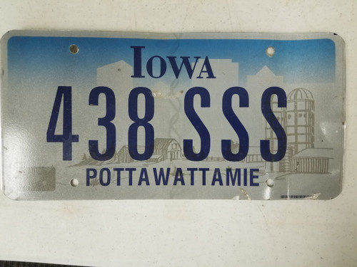 Iowa Pottawattamie County License Plate 438 SSS