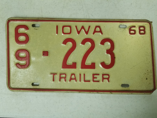 1968 Iowa Montgomery County Trailer License Plate 69-223