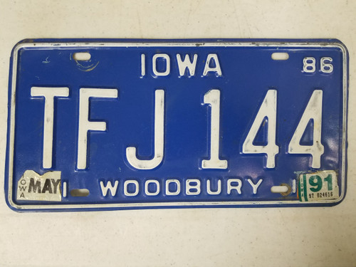 1986 Iowa Woodbury County License Plate TFJ 144