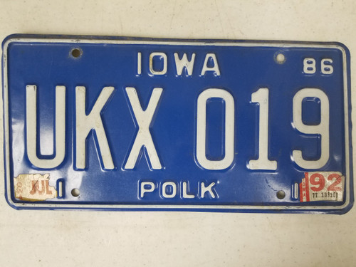 1986 Iowa Polk County License Plate UKX 019