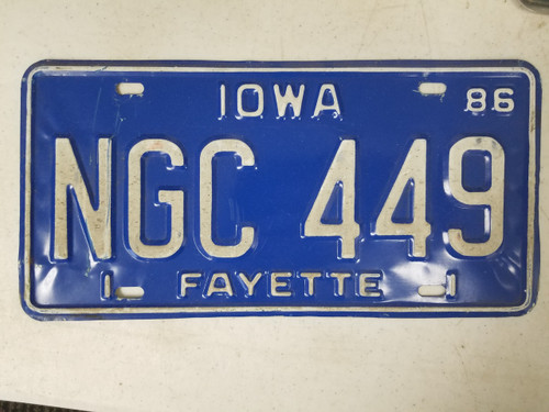 1986 Iowa Fayette County License Plate NGC 449