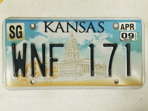 2009 Kansas Sedgwick County License Plate WNF 171