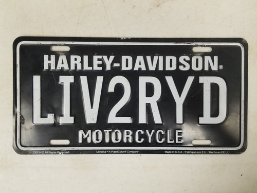 Harley-Davidson Motorcycle License Plate LIV2RYD "Live To Ride"