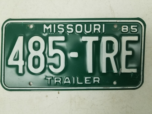 1985 Missouri Trailer License Plate 485-TRE