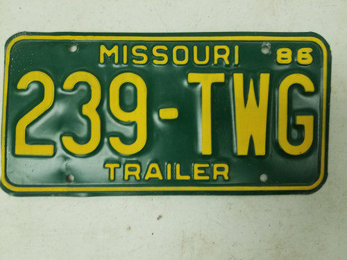 1986 Missouri Trailer License Plate 239-TWG