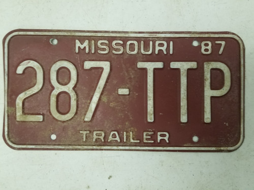1987 Missouri Trailer License Plate 287-TTP