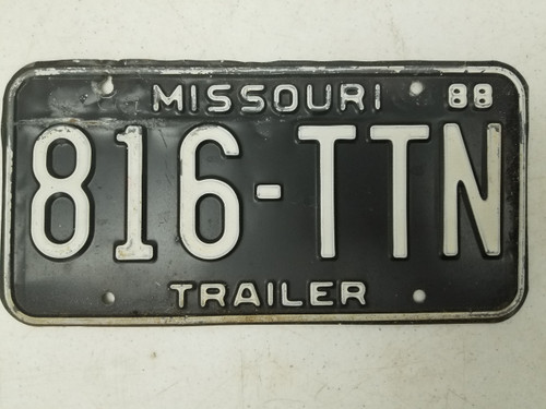 1988 Missouri Trailer License Plate 816-TTN