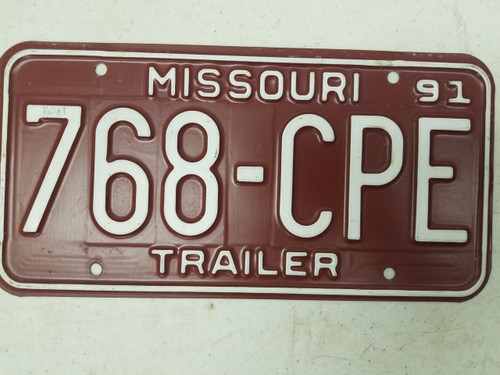 1991 Missouri Trailer License Plate 768-CPE