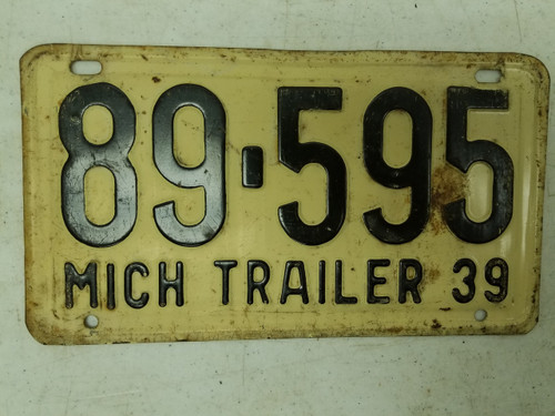 1939 Michigan Trailer License Plate 89-595