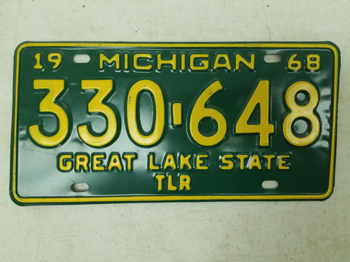 1968 Michigan Great Lake State Trailer License Plate 330-648
