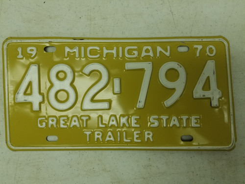 1970 Michigan Great Lake State Trailer License Plate 482-794