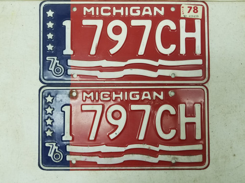1976 Michigan License Plate 1797CH Pair