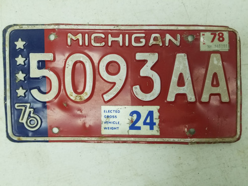 1976 (1978 Tag) Michigan License Plate 5093AA