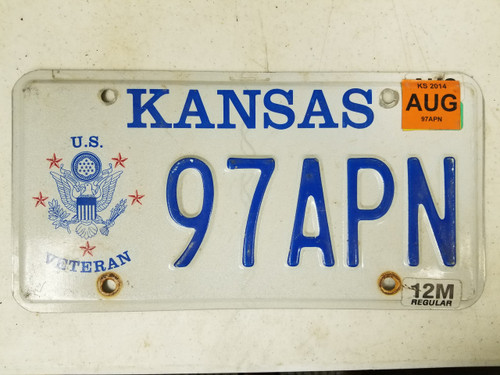 2014 Kansas U.S. Veterans Army License Plate 97APN