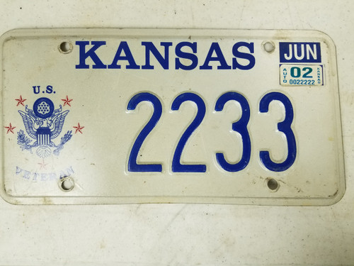 2002 Kansas U.S. Veterans Army License Plate 2233