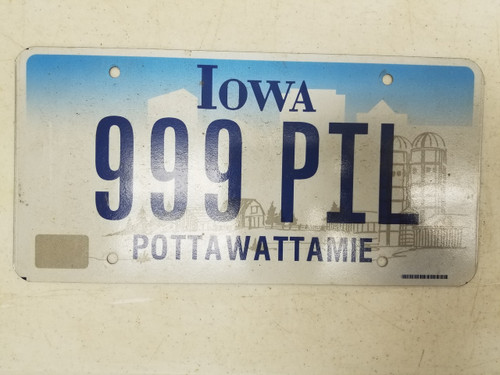 Iowa Pottawattamie County License Plate 999 PIL Triple Nine