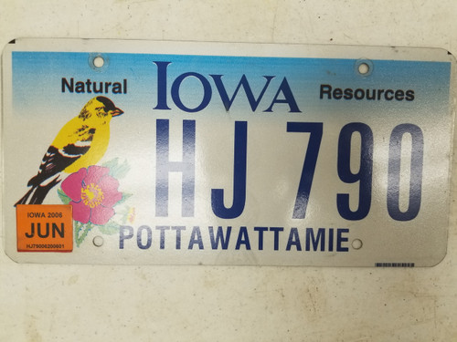 2006 Iowa Pottawattamie County Natural Resources License Plate HJ790