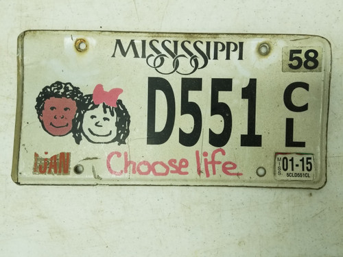 2015 Mississippi Choose Life License Plate D551