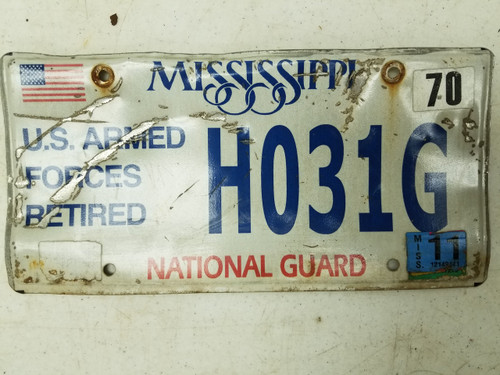 2011 Mississippi U.S. Armed Forces Retired National Guard License Plate H031G