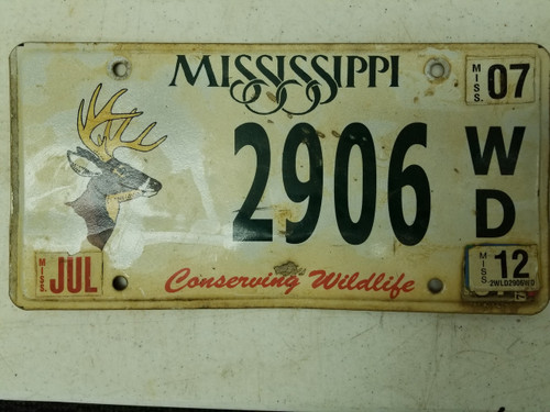 2012 Mississippi Conserving Wildlife Deer License Plate 2906