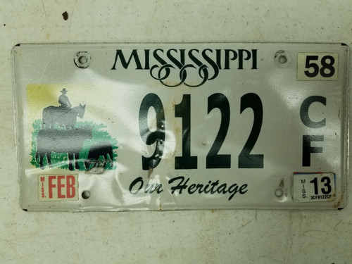2013 Mississippi Our Heritage Cowboy License Plate 9122