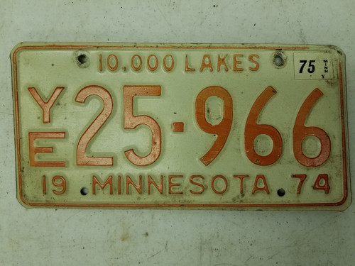 1974 (1975 Tag) Minnesota 10,000 Lakes License Plate 25-966