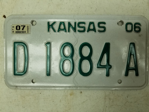 2006 (2007 Tag) Kansas Dealer License Plate D 1884 A